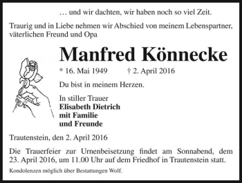 Traueranzeige von Manfred Könnecke  von Magdeburger Volksstimme