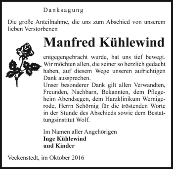 Traueranzeige von Manfred Kühlewind  von Magdeburger Volksstimme