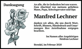Traueranzeige von Manfred Lechner  von Magdeburger Volksstimme