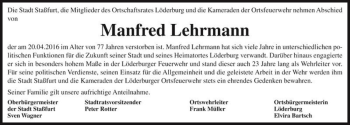 Traueranzeige von Manfred Lehrmann  von Magdeburger Volksstimme