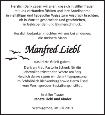 Traueranzeige von Manfred Liebl  von Magdeburger Volksstimme