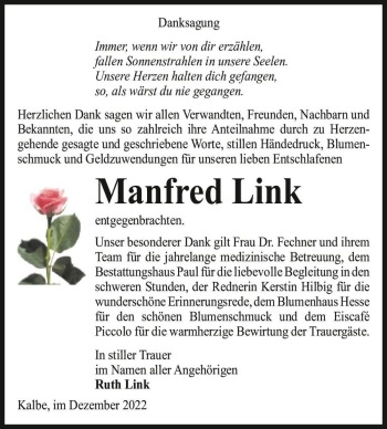 Traueranzeige von Manfred Link  von Magdeburger Volksstimme
