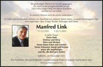 Traueranzeige von Manfred Link  von Magdeburger Volksstimme