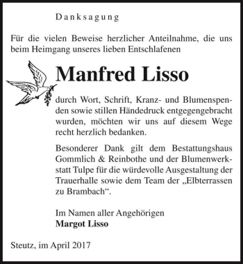 Traueranzeige von Manfred Lisso  von Magdeburger Volksstimme