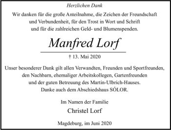 Traueranzeige von Manfred Lorf  von Magdeburger Volksstimme
