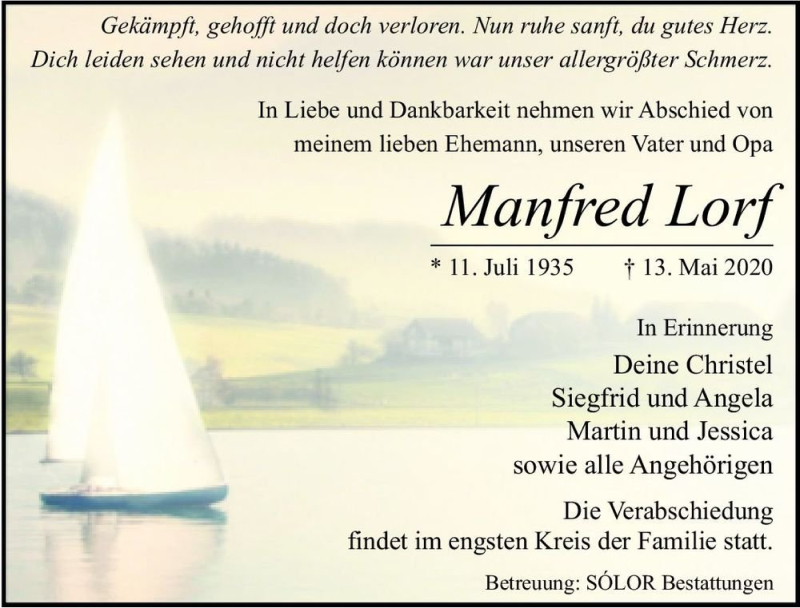 Traueranzeige für Manfred Lorf  vom 23.05.2020 aus Magdeburger Volksstimme