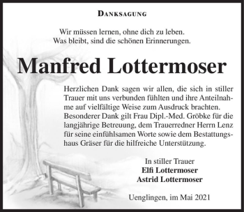 Traueranzeige von Manfred Lottermoser  von Magdeburger Volksstimme