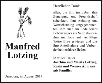 Traueranzeige von Manfred Lotzing  von Magdeburger Volksstimme