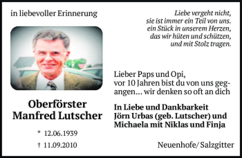Traueranzeige von Manfred Lutscher  von Magdeburger Volksstimme