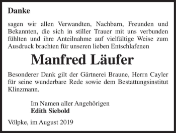 Traueranzeige von Manfred Läufer  von Magdeburger Volksstimme