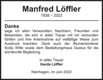 Traueranzeige von Manfred Löffler  von Magdeburger Volksstimme