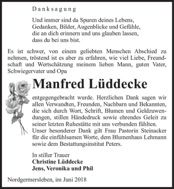 Traueranzeige von Manfred Lüddecke  von Magdeburger Volksstimme