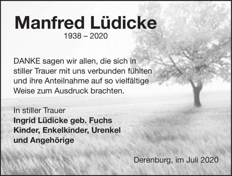  Traueranzeige für Manfred Lüdicke  vom 11.07.2020 aus Magdeburger Volksstimme