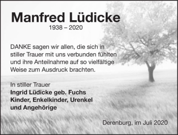 Traueranzeige von Manfred Lüdicke  von Magdeburger Volksstimme