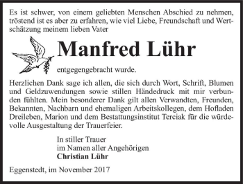 Traueranzeige von Manfred Lühr  von Magdeburger Volksstimme