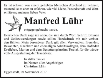 Traueranzeige von Manfred Lühr  von Magdeburger Volksstimme