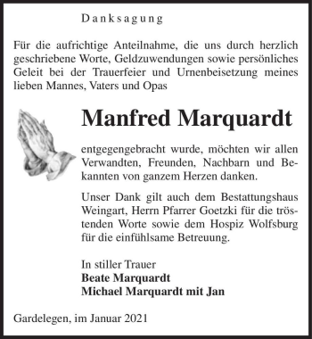 Traueranzeige von Manfred Marquardt  von Magdeburger Volksstimme