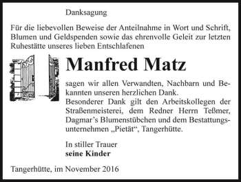 Traueranzeige von Manfred Matz  von Magdeburger Volksstimme