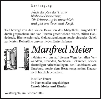 Traueranzeige von Manfred Meier  von Magdeburger Volksstimme