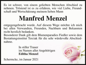 Traueranzeige von Manfred Menzel  von Magdeburger Volksstimme