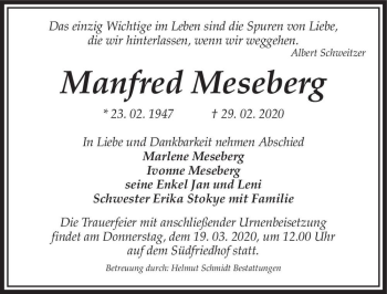 Traueranzeige von Manfred Meseberg  von Magdeburger Volksstimme