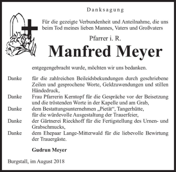 Traueranzeige von Manfred Meyer  von Magdeburger Volksstimme
