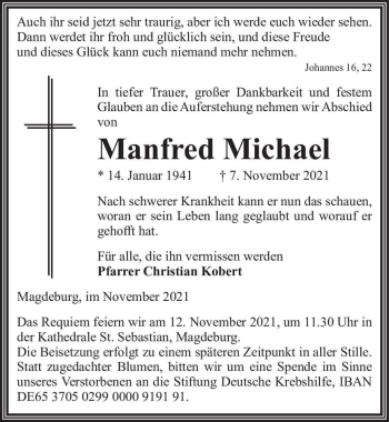 Traueranzeige von Manfred Michael  von Magdeburger Volksstimme