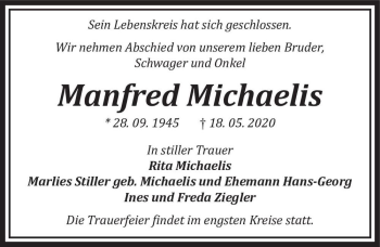 Traueranzeige von Manfred Michaelis  von Magdeburger Volksstimme