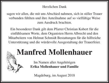 Traueranzeige von Manfred Mollenhauer  von Magdeburger Volksstimme