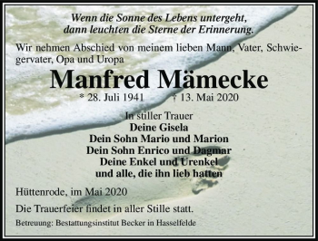 Traueranzeige von Manfred Mämecke  von Magdeburger Volksstimme