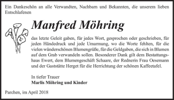 Traueranzeige von Manfred Möhring  von Magdeburger Volksstimme