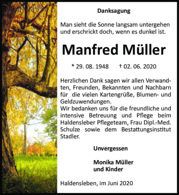 Traueranzeige von Manfred Müller  von Magdeburger Volksstimme