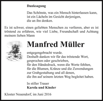 Traueranzeige von Manfred Müller  von Magdeburger Volksstimme