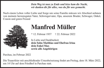 Traueranzeige von Manfred Müller  von Magdeburger Volksstimme