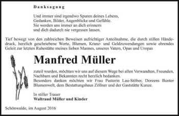 Traueranzeige von Manfred Müller  von Magdeburger Volksstimme