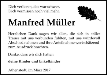 Traueranzeige von Manfred Müller  von Magdeburger Volksstimme