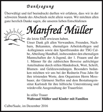 Traueranzeige von Manfred Müller  von Magdeburger Volksstimme