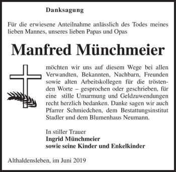 Traueranzeige von Manfred Münchmeier  von Magdeburger Volksstimme