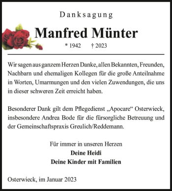 Traueranzeige von Manfred Münter  von Magdeburger Volksstimme