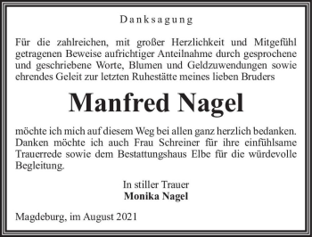 Traueranzeige von Manfred Nagel  von Magdeburger Volksstimme