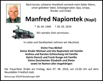 Traueranzeige von Manfred Napiontek (Napi)  von Magdeburger Volksstimme