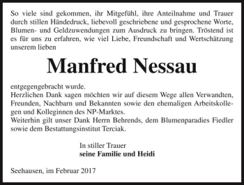 Traueranzeige von Manfred Nessau  von Magdeburger Volksstimme