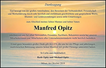 Traueranzeige von Manfred Opitz  von Magdeburger Volksstimme