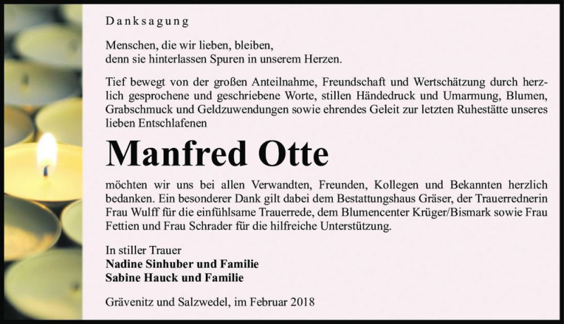  Traueranzeige für Manfred Otte  vom 10.02.2018 aus Magdeburger Volksstimme
