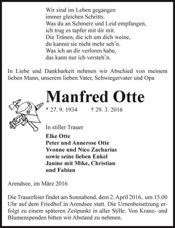 Traueranzeige von Manfred Otte  von Magdeburger Volksstimme