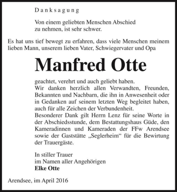 Traueranzeige von Manfred Otte  von Magdeburger Volksstimme
