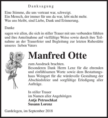 Traueranzeige von Manfred Otte  von Magdeburger Volksstimme