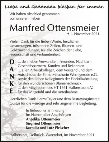 Traueranzeige von Manfred Ottensmeier  von Magdeburger Volksstimme