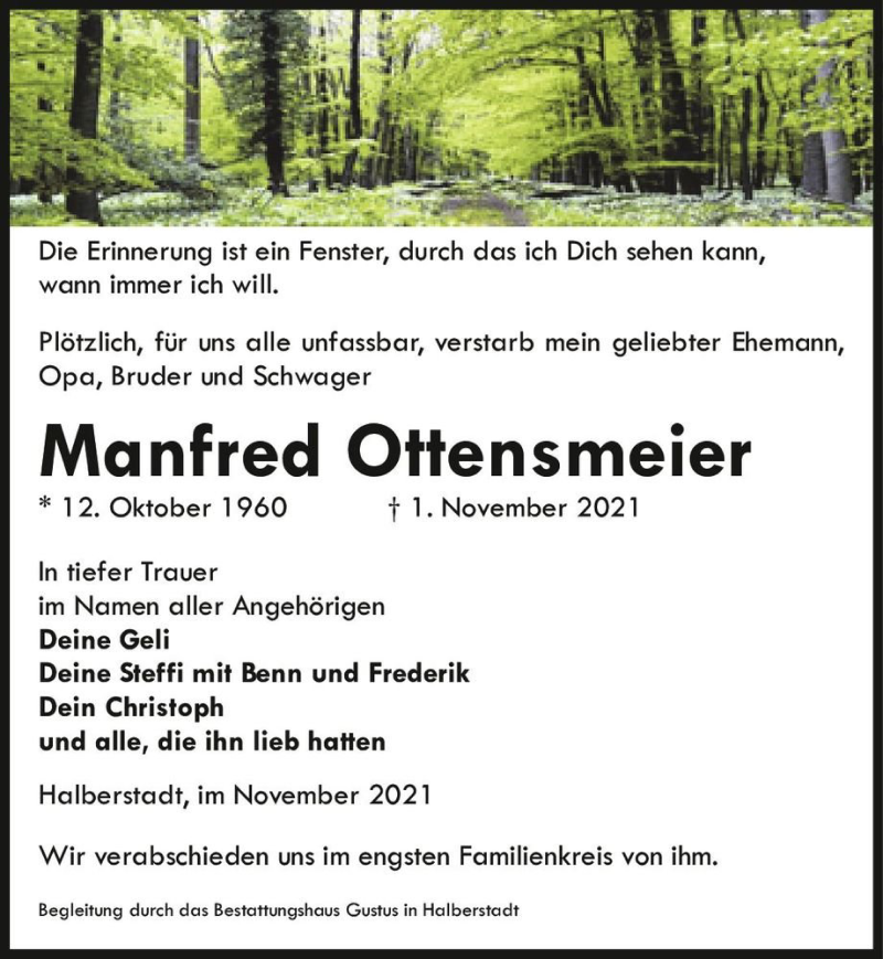  Traueranzeige für Manfred Ottensmeier  vom 06.11.2021 aus Magdeburger Volksstimme