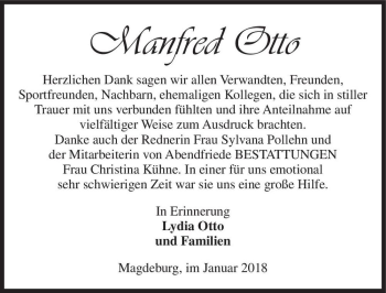 Traueranzeige von Manfred Otto  von Magdeburger Volksstimme